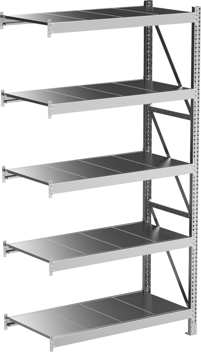 Stellingkast aanbouwmodel - Povag - 200x100x50 cm - 5 legniveaus - 300 kg per legniveau - Gegalvaniseerd staal - Legbordstelling