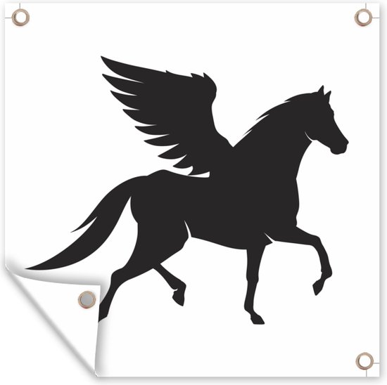 Tuin poster Een silhouet illustratie van een lopende pegasus - 200x200 cm - Tuindoek - Buitenposter