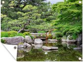 Tuin decoratie Japans - Natuur - Water - Stenen - Bomen - 40x30 cm - Tuindoek - Buitenposter