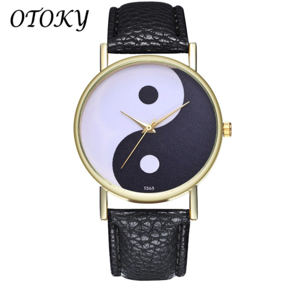 Hidzo Horloge Yin Yang Ø 39 - Zwart-Wit - Kunstleer - In Horlogedoosje