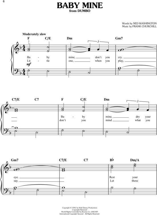 Bladmuziek voor 'Baby Mine' uit Dumbo.