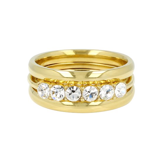 My Bendel - Goudkleurige Zirkonia ringen set - Ringenset met zirkonia ring in het midden - Met luxe cadeauverpakking