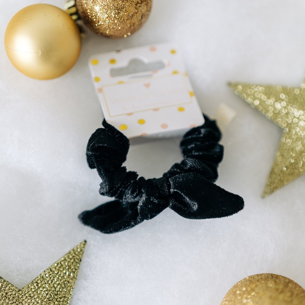 Mini scrunchie met strik - black velvet | Zwart | Baby