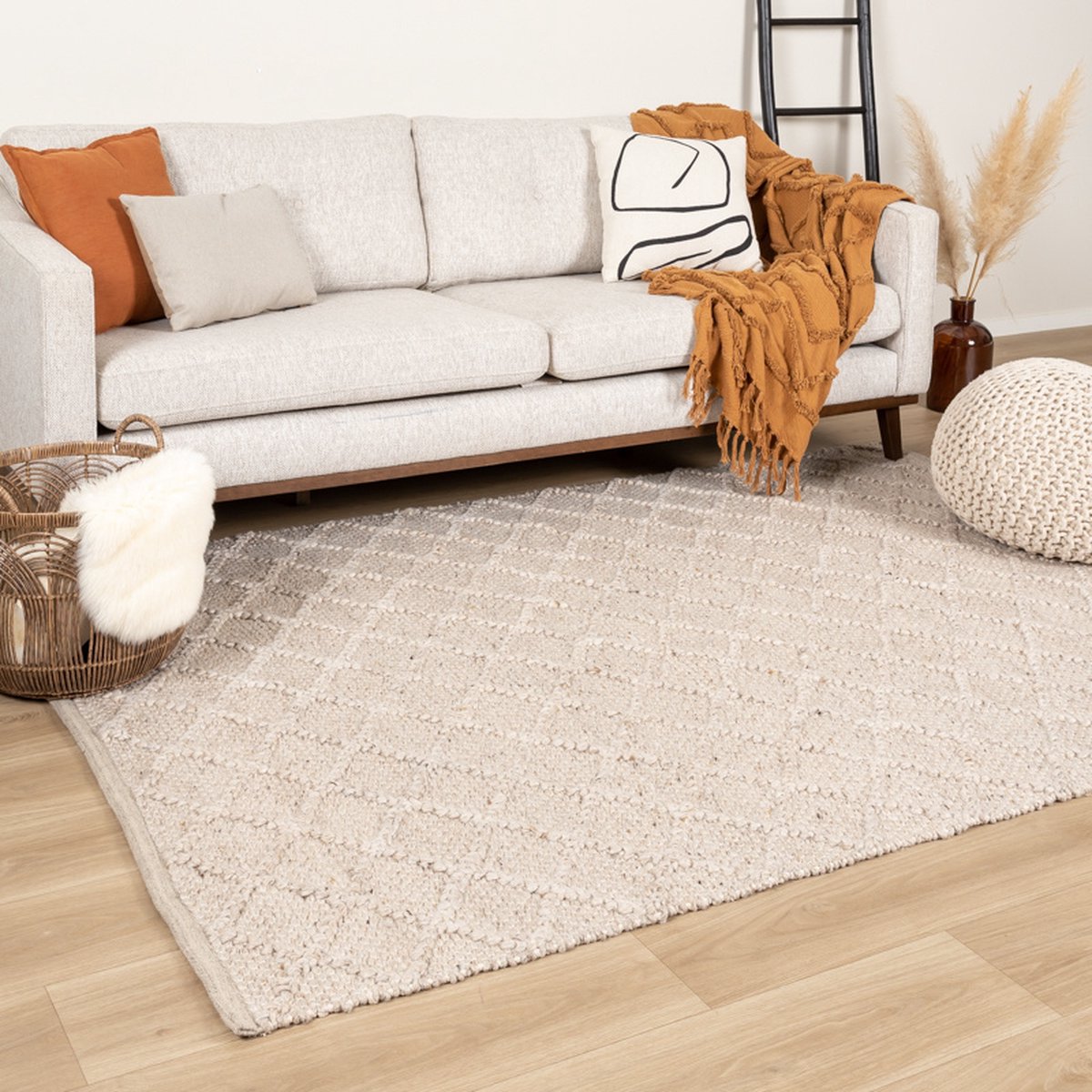 Studio Clarice Wol gevlochten vloerkleed - Knit Beige - 140x200cm