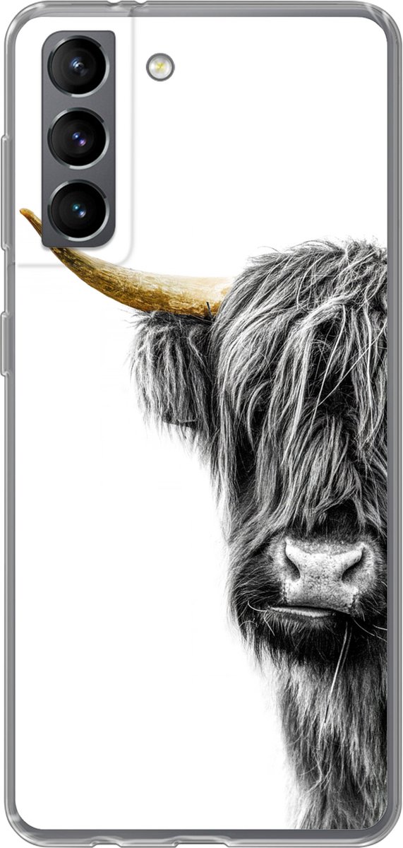 Telefoonhoesje Geschikt voor Samsung Galaxy S21 hoesje - Schotse hooglander - Dieren - Black and gold - Siliconen Telefoonhoesje Telefoonhoesje