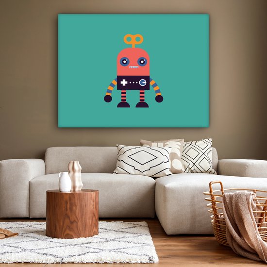 Tableau sur toile enfants - Décoration murale chambres d'enfants - Robot - Jouets - Vert - 160x120 cm - Toile enfants - Décoration murale