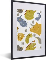 Poster in fotolijst kids - Dinosaurus - Patronen - Jongens - Dino - Kinderen - Wanddecoratie jongens - Decoratie voor kinderkamers - 40x60 cm - Poster kinderkamer