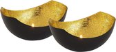 Parya Home - Waxinelichthouder set 2 stuks Kandelaar Love bowl vorm zwart mat vergulde binnenkant