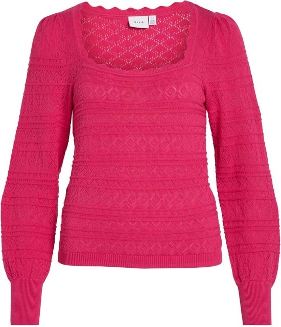 Vila T-shirt Viaugusta Squareneck L/s Knit Top 14082044 Pink Yarrow Dames Maat - S
