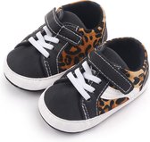 Baby schoentjes - babysneakers van Completebabyuitzet - klittenband met veter - Schoenmaat 19-20 – 6-12 maanden (12cm) - zwart, luipaardprint