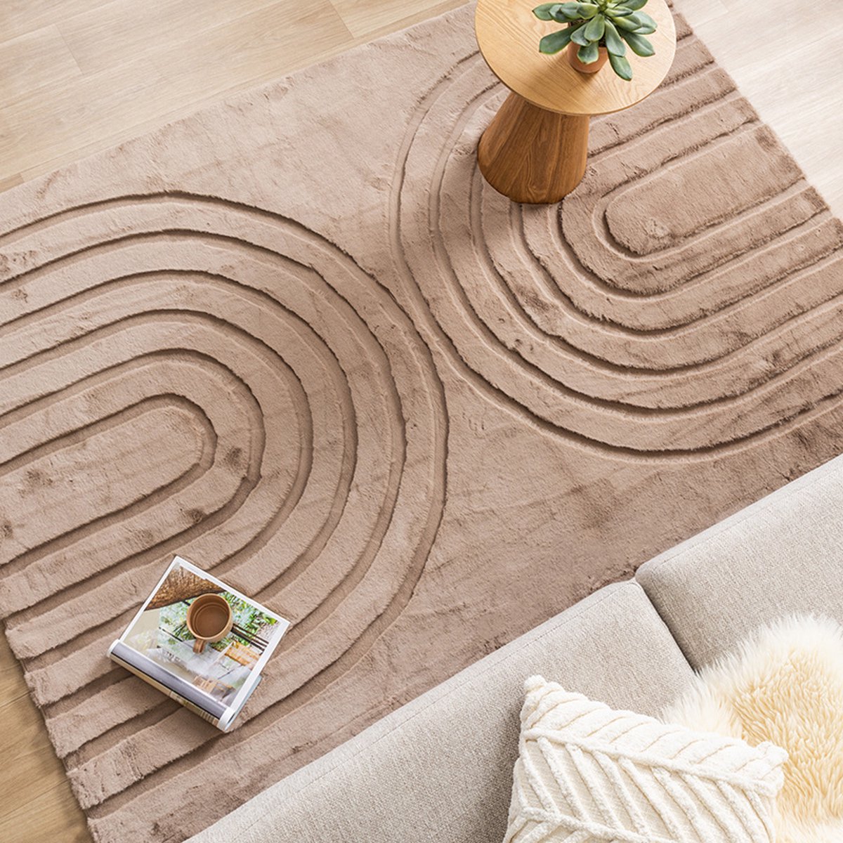FRAAI Zacht hoogpolig vloerkleed - Carvy Arches Taupe - 140x200cm