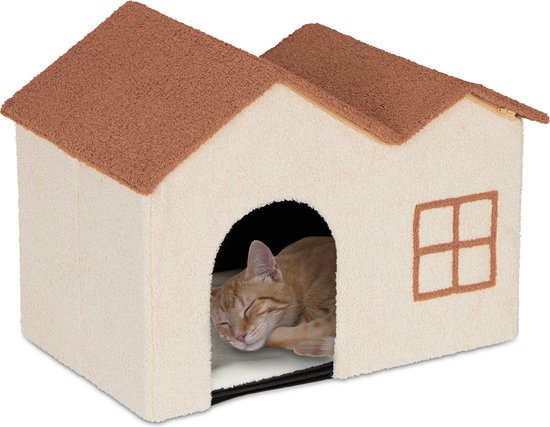 consensus Huis federatie Relaxdays kattenhuis opvouwbaar - kattenmand met dak - kattenhok binnen -  hondenhuisje | bol.com