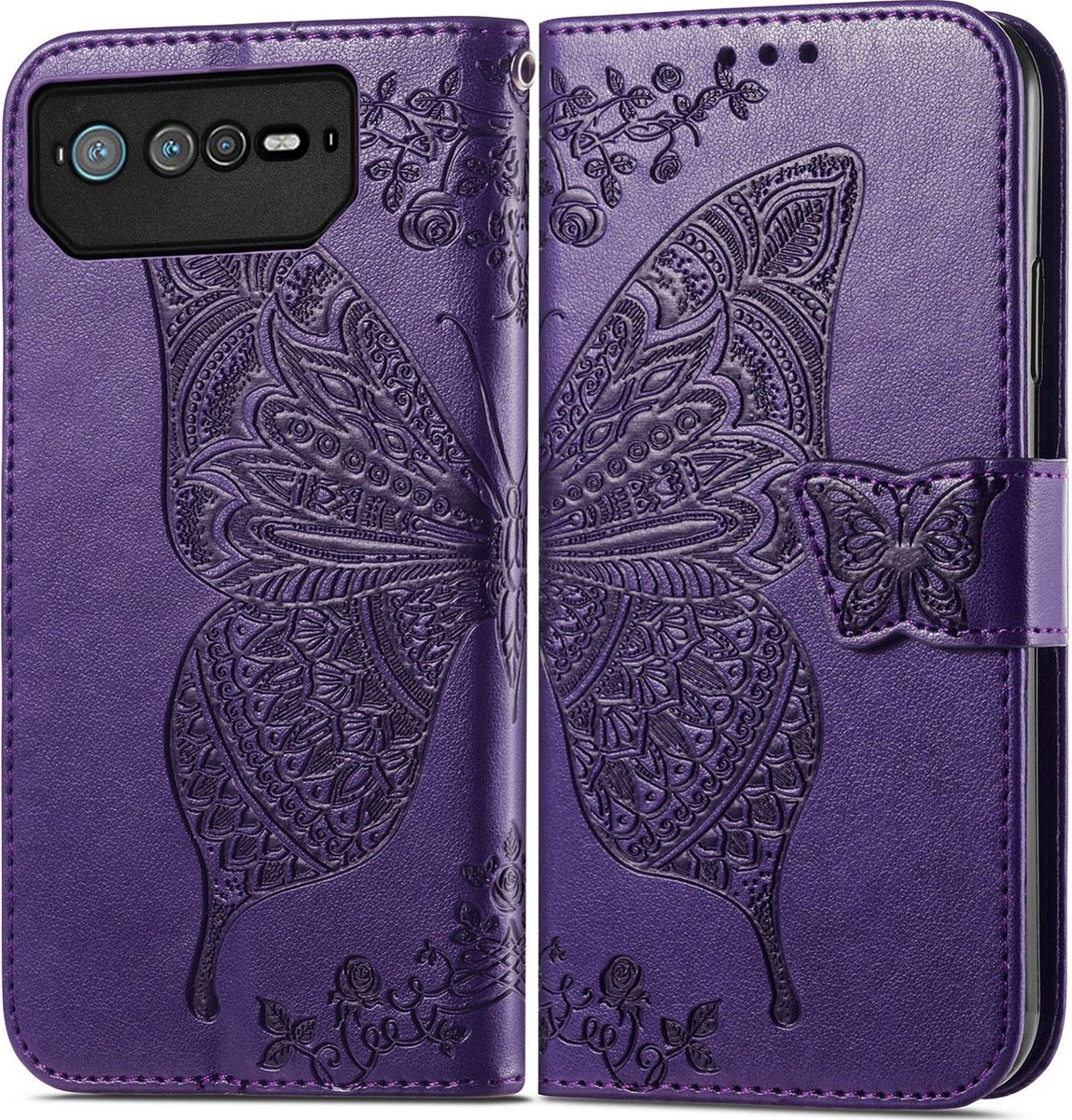 Mobigear Telefoonhoesje geschikt voor ASUS ROG Phone 6 Pro Hoesje | Mobigear Butterfly Bookcase Portemonnee | Pasjeshouder voor 3 Pasjes | Telefoonhoesje voor Pinpas / OV Kaart / Rijbewijs - Paars