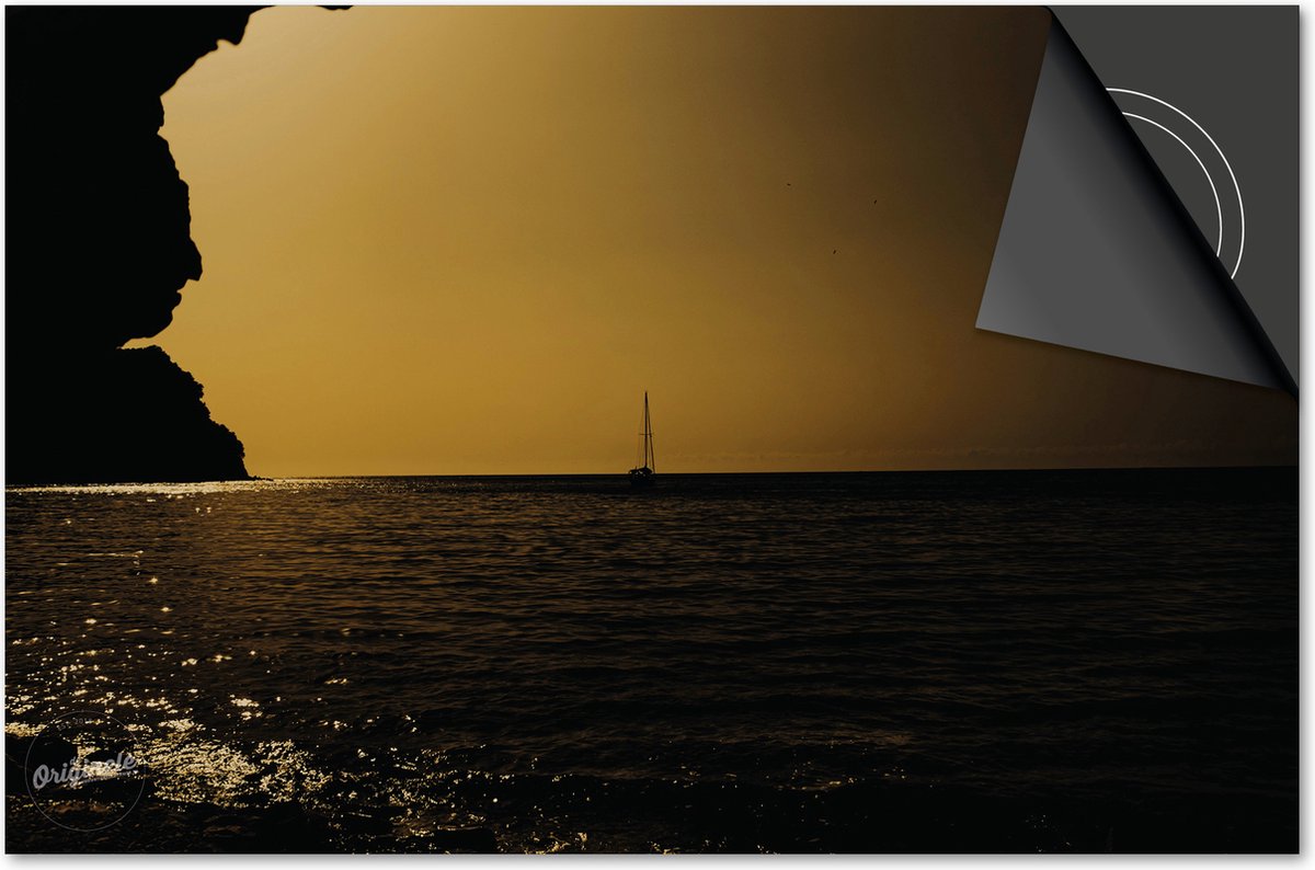 Inductie beschermer 65x52 - afdekplaat inductie mat - Dietrix Kookplaat beschermer - DELUXE - Black en Gold - Gouden zee zeilschip