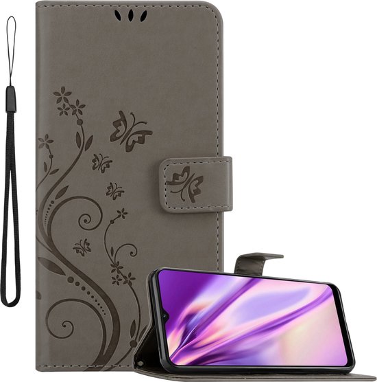 Cadorabo Hoesje geschikt voor Oppo A16s / A54s in BLOEMEN GRIJS - Beschermhoes in bloemmotief met magnetische sluiting, standfunctie en kaartsleuven Book Case Cover Etui