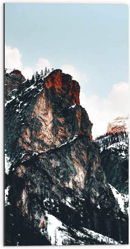 WallClassics - Dibond - Bergtoppen met Sneeuw - 50x100 cm Foto op Aluminium (Met Ophangsysteem)