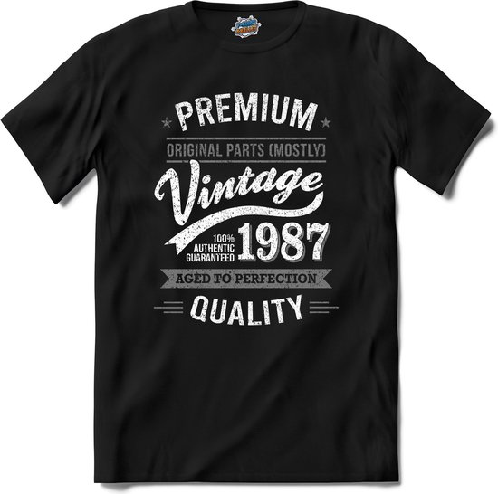 Vintage Legend Sinds 1987 - verjaardag en feest cadeau - Kado tip - T-Shirt - Unisex - Zwart - Maat 3XL