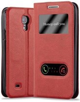 Cadorabo Hoesje geschikt voor Samsung Galaxy S4 MINI in SAFRAN ROOD - Beschermhoes met magnetische sluiting, standfunctie en 2 kijkvensters Book Case Cover Etui