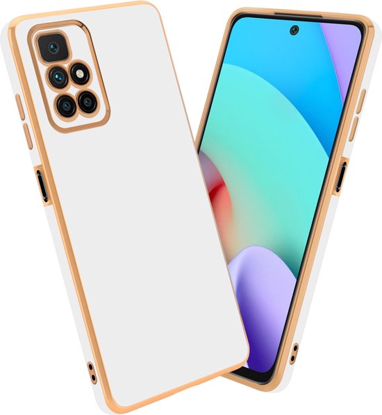 Cadorabo Hoesje geschikt voor Xiaomi RedMi 10 in Glossy Wit - Goud - Beschermhoes Case Cover van flexibel TPU-silicone en met camerabescherming