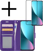 Hoes Geschikt voor Xiaomi 12X Hoesje Book Case Hoes Flip Cover Wallet Bookcase Met Screenprotector - Paars