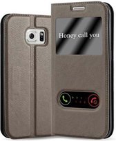 Cadorabo Hoesje geschikt voor Samsung Galaxy S6 EDGE in STEEN BRUIN - Beschermhoes met magnetische sluiting, standfunctie en 2 kijkvensters Book Case Cover Etui