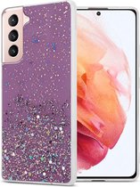 Cadorabo Hoesje geschikt voor Samsung Galaxy S21 5G in Paars met Glitter - Beschermhoes van flexibel TPU silicone met fonkelende glitters Case Cover Etui
