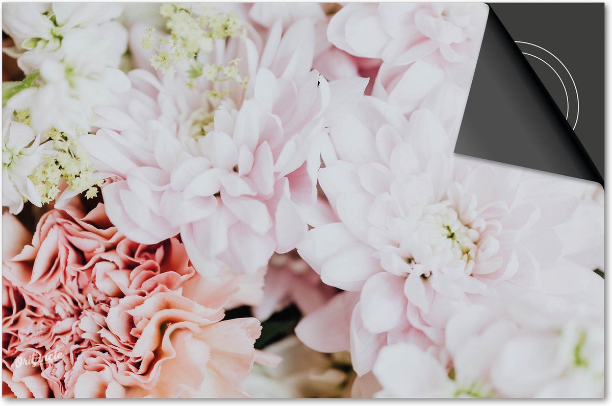 Inductie beschermer 77x51 - afdekplaat inductie mat - Dietrix Kookplaat beschermer - Exclusief - Flowers 1 - Pioenen roze wit