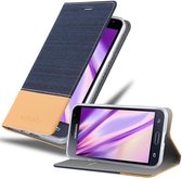 Cadorabo Hoesje voor Samsung Galaxy J3 2016 in DONKERBLAUW BRUIN - Beschermhoes met magnetische sluiting, standfunctie en kaartvakje Book Case Cover Etui