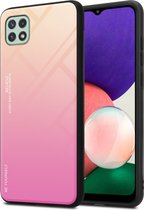 Cadorabo Hoesje geschikt voor Samsung Galaxy A22 5G in GEEL - ROZE - Tweekleurige beschermhoes van TPU-silicone Case Cover en achterzijde van gehard glas