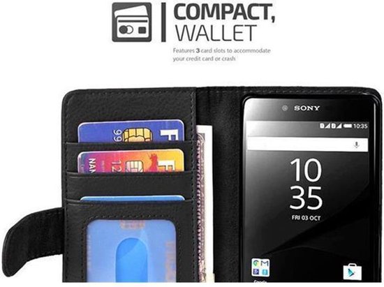 Étui Cadorabo pour Sony Xperia Z5 en OXYDE NOIR - Housse de protection avec fermeture magnétique et 3 emplacements pour cartes