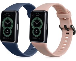 kwmobile 2x horlogebandjes geschikt voor Huawei Band 6 & 6 Pro / Honor Band 7 & 6 bandje - Smartwatch bandjes van TPU - Activity tracker horloge band in donkerblauw / oudroze
