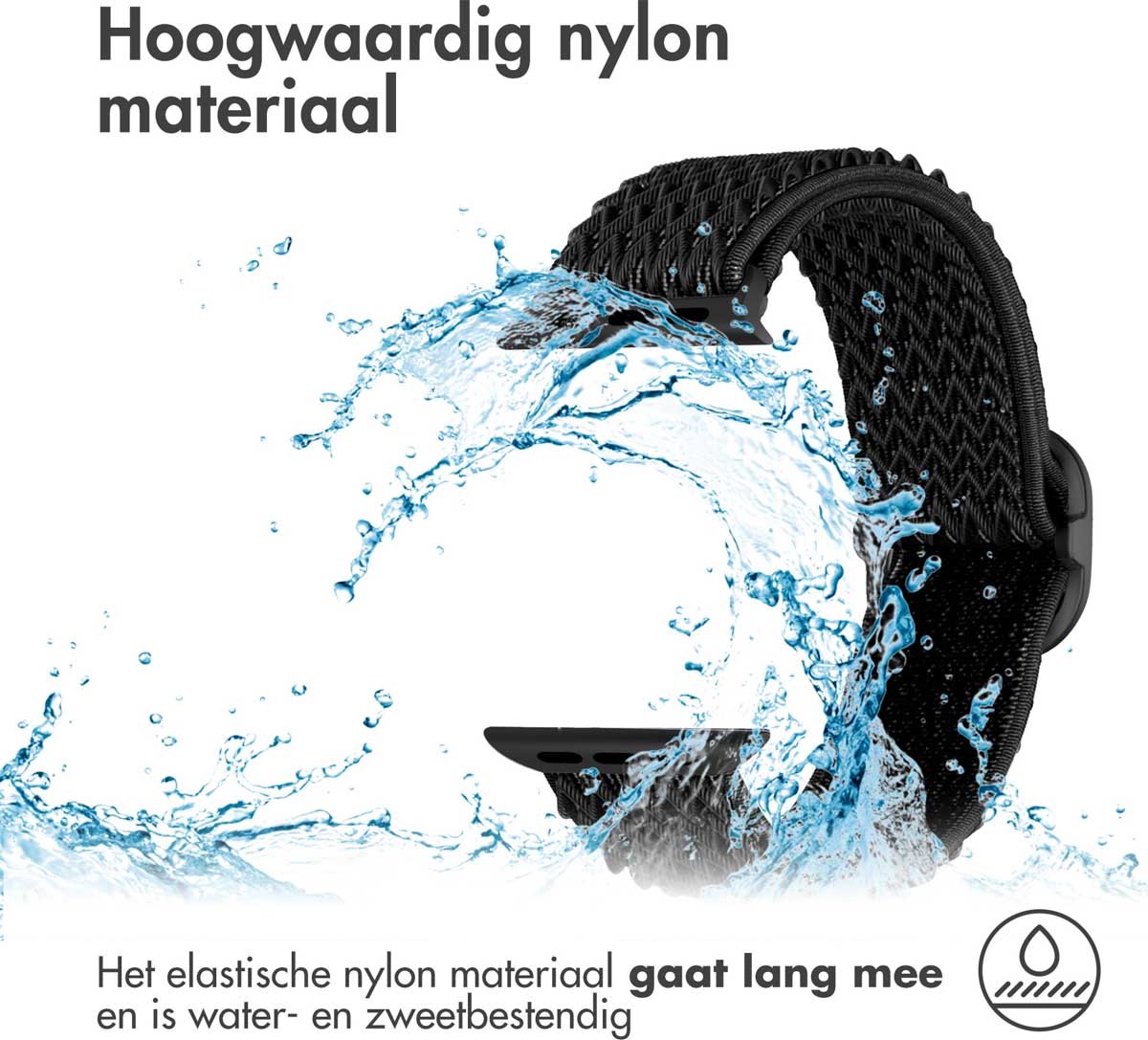 iMoshion Bandje Geschikt voor Apple Watch Bandje Series 1 / 2 / 3 / 4 / 5 / 6 / 7 / 8 / 9 / SE - 38 / 40 / 41 mm - iMoshion Elastisch nylon band - Zwart