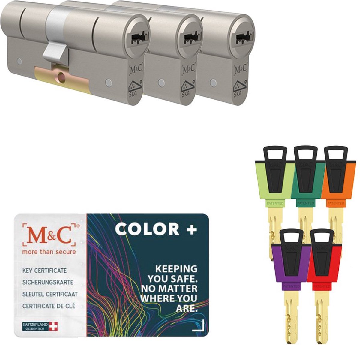M&C color plus 3x Deurcilinder SKG*** - Zwaar beveiligd - Politie Keurmerk Veilig Wonen