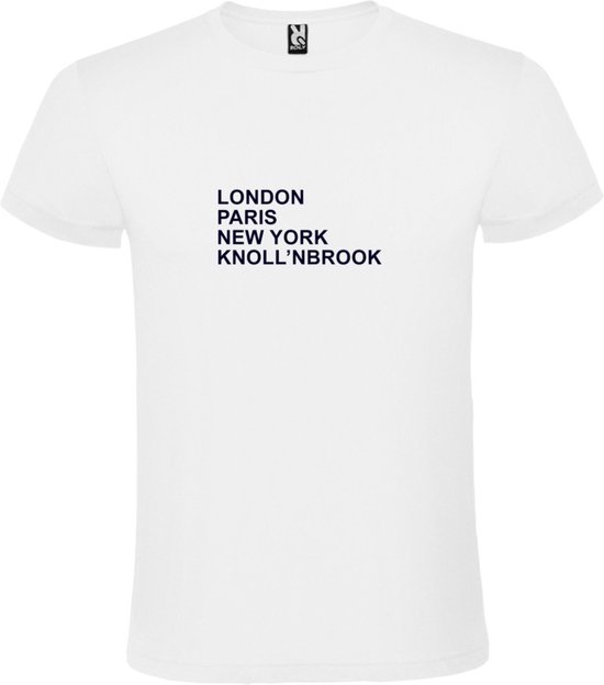 wit T-Shirt met London,Paris, New York , Knoll’nbrook tekst Zwart Size XXXXL