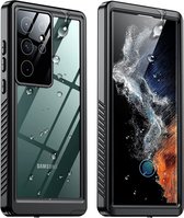 SBG Waterdicht Transparant Hoesje geschikt voor Samsung Galaxy S23 Ultra | Shockproof | Onderwater tot twee meter | Antislip greep | IP68-gecertificeerd | Doorzichtig / Zwart
