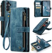 CaseMe - Hoesje geschikt voor Samsung Galaxy A14 5G - Wallet Book Case - met Rits en Magneetsluiting - met RFID bescherming - Blauw