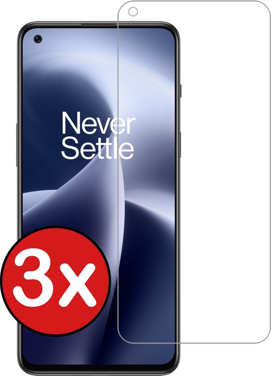 Een screenprotector met 3x indicator, geplaatst op een OnePlus telefoon.