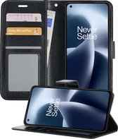 Hoesje Geschikt voor OnePlus Nord 2T Hoesje Book Case Hoes Portemonnee Cover Walletcase - Hoes Geschikt voor OnePlus Nord 2T Hoes Bookcase Hoesje - Zwart