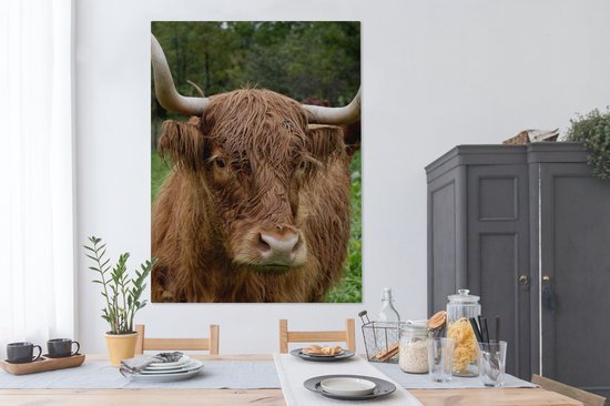 Tableau sur toile Highlander écossais - Animaux - Herbe - 120x160 cm - Décoration murale XXL