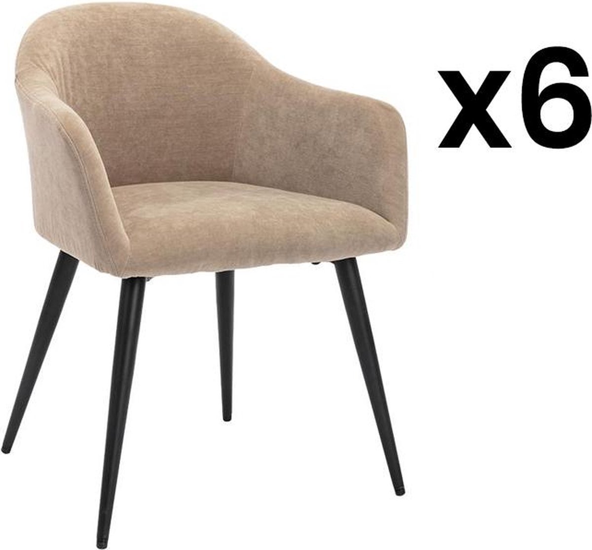 Vente-unique Set van 6 stoelen BIBO - met armleuningen - Fluweel en metaaleffect - Beige