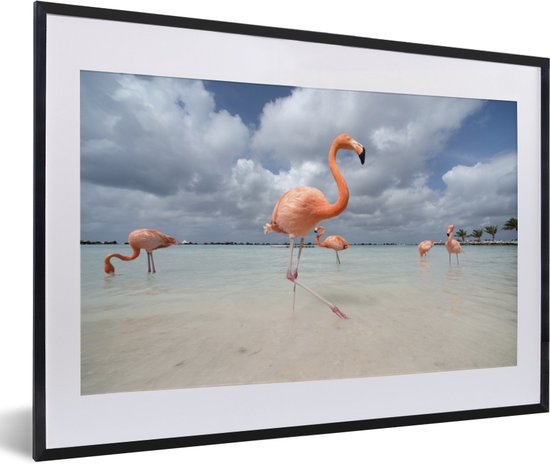 Fotolijst incl. Poster - Flamingo's op een eiland in Aruba - 60x40 cm - Posterlijst