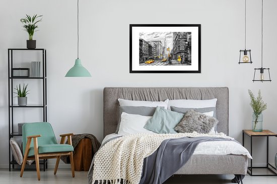 Fotolijst incl. Poster - Schilderij - Stad - Auto - Geel - 90x60 cm - Posterlijst