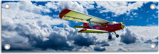 WallClassics - Tuinposter – Rode Zweefvliegtuig in de Lucht - 60x20 cm Foto op Tuinposter (wanddecoratie voor buiten en binnen)