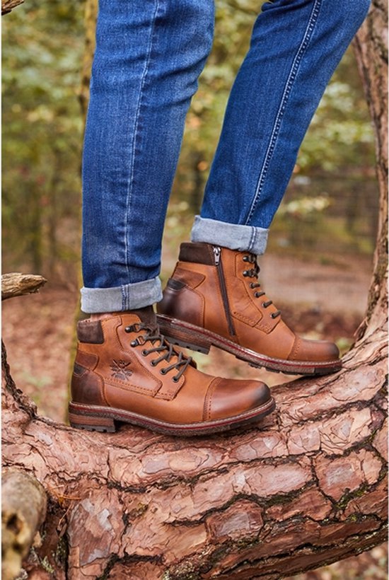 Van Beers leren heren veterboots Cognac Maat 44 Echt leer bol
