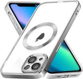 Hoesje Geschikt voor iPhone 13 – Met Magnetisch Ring Magesafe compatibel backcover – Lens beschermer – Transparant / Zilver