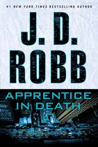 Boekomslag Apprentice in Death van J.D. Robb met een nachtelijk stadsgezicht en blauwe accenten.