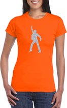 Zilveren disco t-shirt / kleding - oranje - voor dames - muziek shirts / discothema / 70s / 80s / outfit S