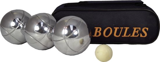 Jeu de boules set 3 ballen/1 but in draagtas + compact meetlint/rolmaat 1,5 meter - Kaatsbal - Petanque - Cochonnette - Boulen - Sportief/actief buitenspeelgoed - Merkloos