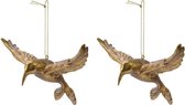 2x Kerstboomhangers gouden kolibrie vogels/vogeltjes 13 cm kerstversiering - Gouden kerstversiering/boomversiering