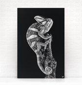 HIP ORGNL Schilderij Chameleon - Kameleon - 100x150cm - Wanddecoratie dieren - Zwart wit